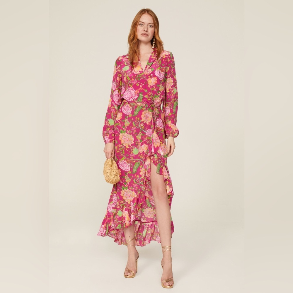 ROCOCO SAND Chloe Wrap Maxi Dress in Pink Size XS Long Gown​